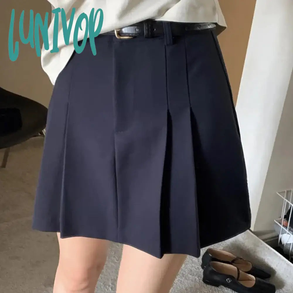 Lunivop High Waist Pleated Skirt Women New Arrival 2024 Mini Skirts Female Solid Color Casual Fashion A Line Faldas Mujer Preppy Style Retro Mini Skirt