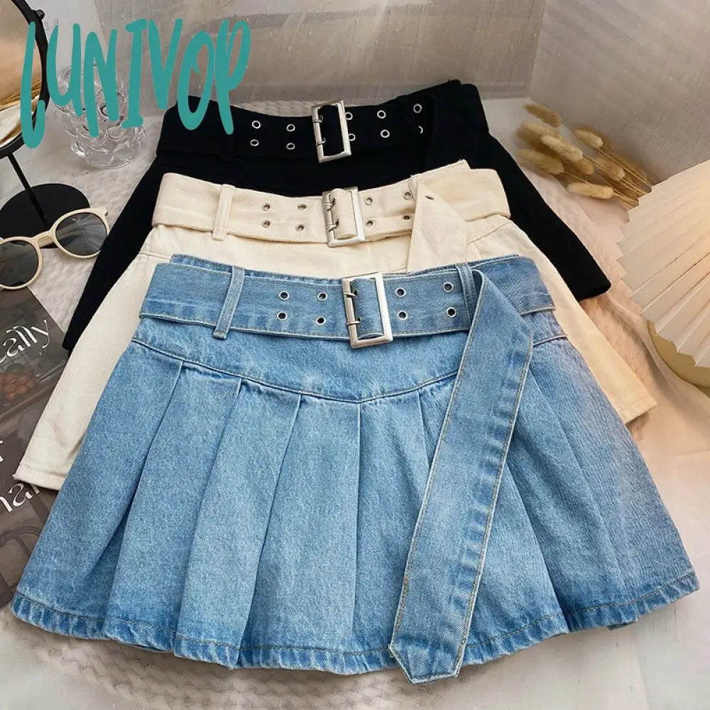 Lunivop High Waist Pleated Skirt Women Solid Color Korean Style A Line Mini Y2K Skirts Female New Arrival Casual Sweet Streetwear Faldas Front Pocket Mini Skirt