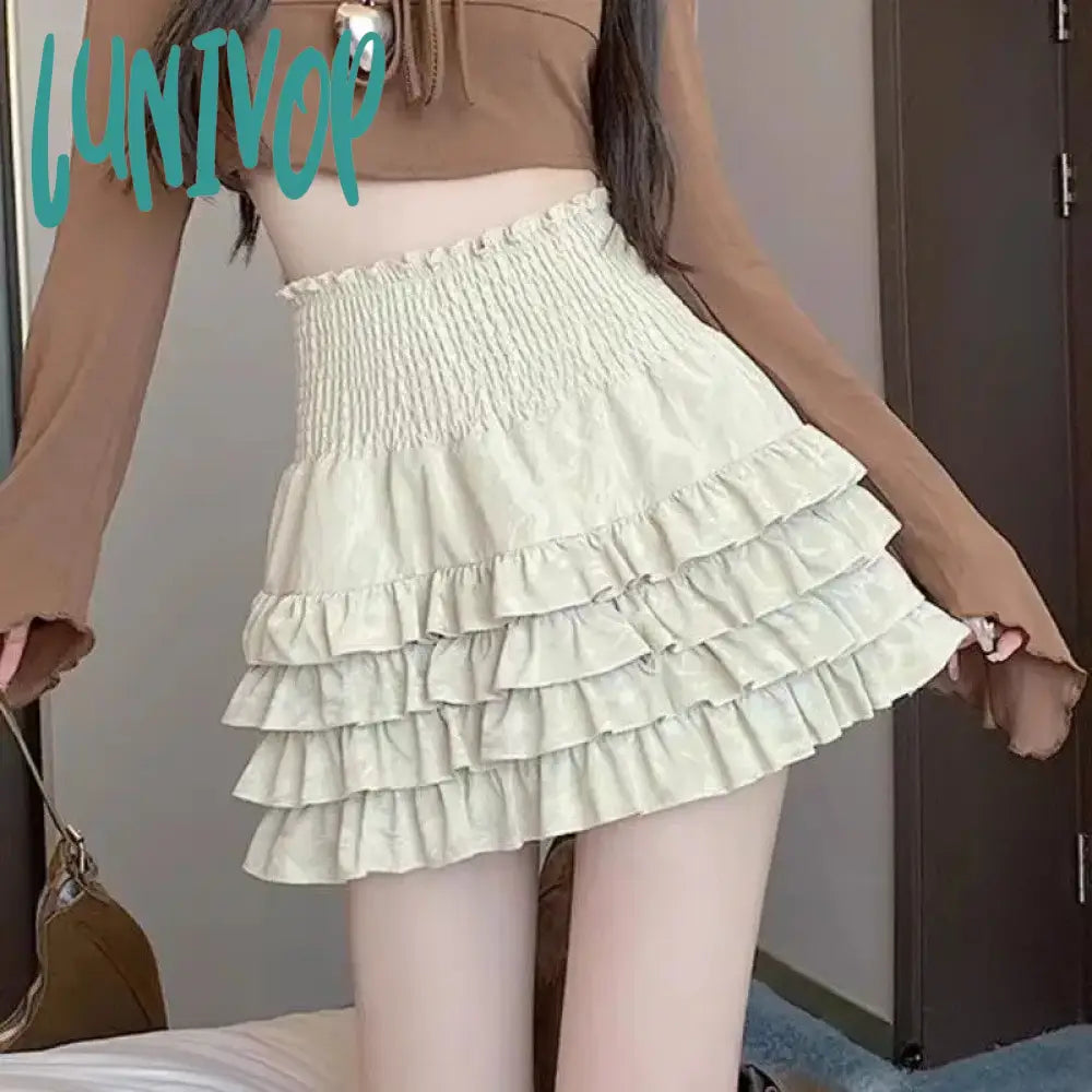 Lunivop PU Leather Mini Skirt Women Solid Color High Waist A Line Skirts Female Streetwear New Arrival Patchwork Folds Design Faldas Mini Skirt Classic