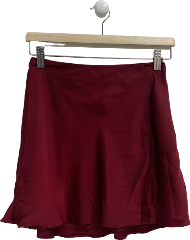 Meshki Red Satin Mini Skirt UK S Soft Leather Skirt