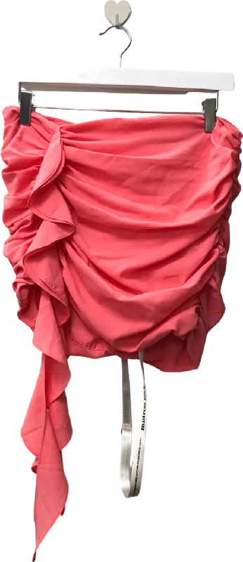 Mistress Rocks Pink Coral Gathered Mini Skirt UK M Cozy Denim Mini Skirt