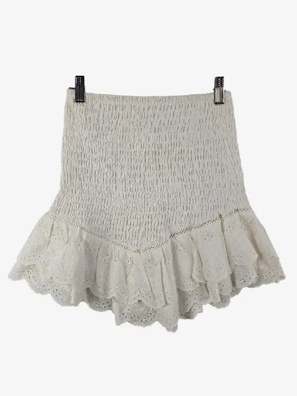 Subtitled Shirred Broderie Summer Frilled MIni Skirt Size M