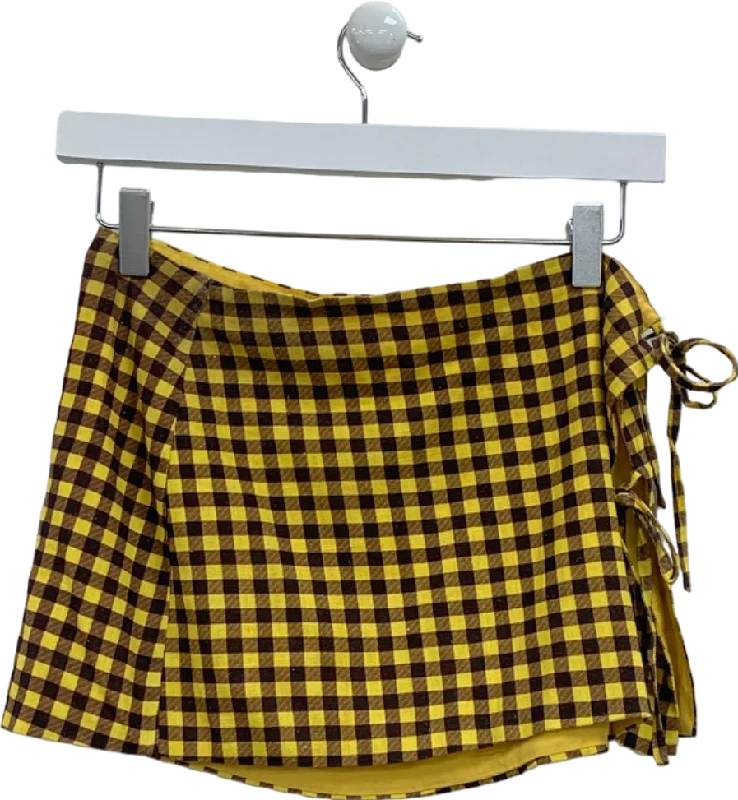 Tiger Mist Yellow Checkered Mini Skirt UK XS Mini Skirt Party