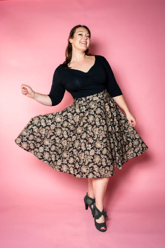 Haute Circle Skirt - Black Fluer Paisley *sale Velvet unclassified skirts