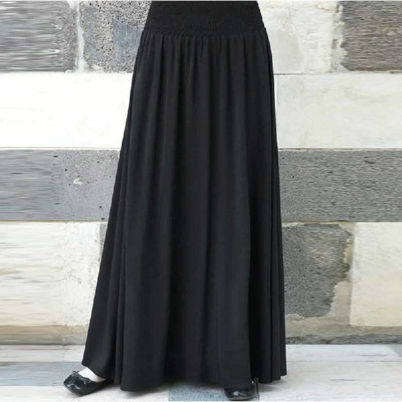 2019 Women Long Maxi Pleated Skirt High Waist Elascity Casual Party Skirt Solid Color plus size Loose long skirts for women #626 Button-front Maxi Skirt