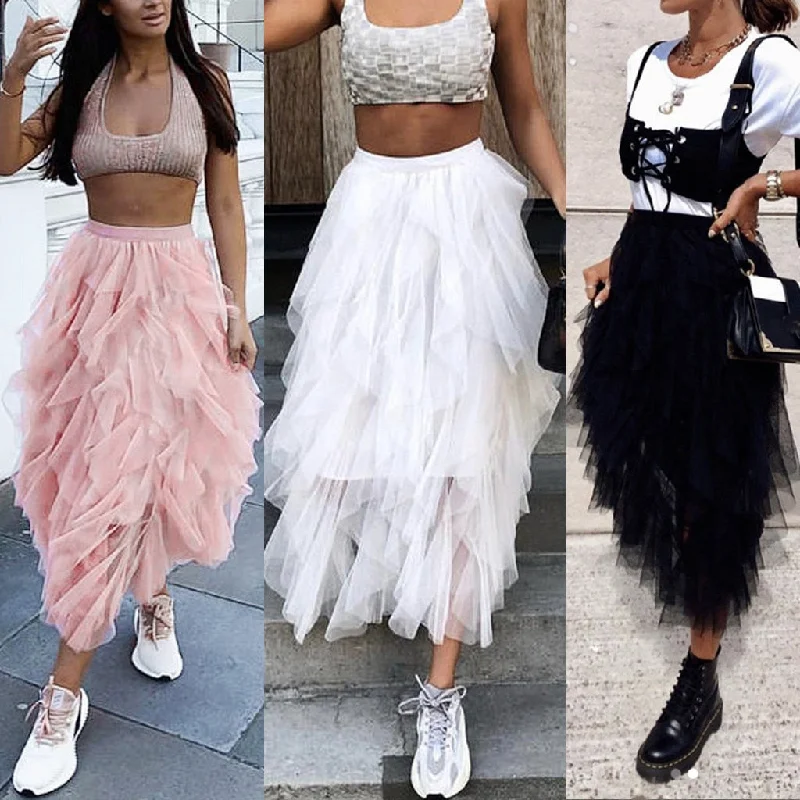 2019 Women Long Skirt High Waist Gauze Princess Women Beach Dance Tutu Skirts Jupe Femme Tulle Skirt Party Puffy Skirts d1 Maxi Skirt Dress