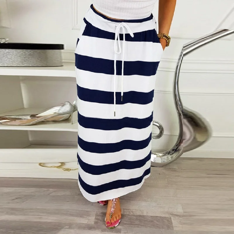 38# 2019 Women Stripe Hight Waist Maxi Long Skirt Fashion Plus Size Skirts Womens Harajuku Holiday Skirt Faldas Largas Mujer Maxi Skirt Chic