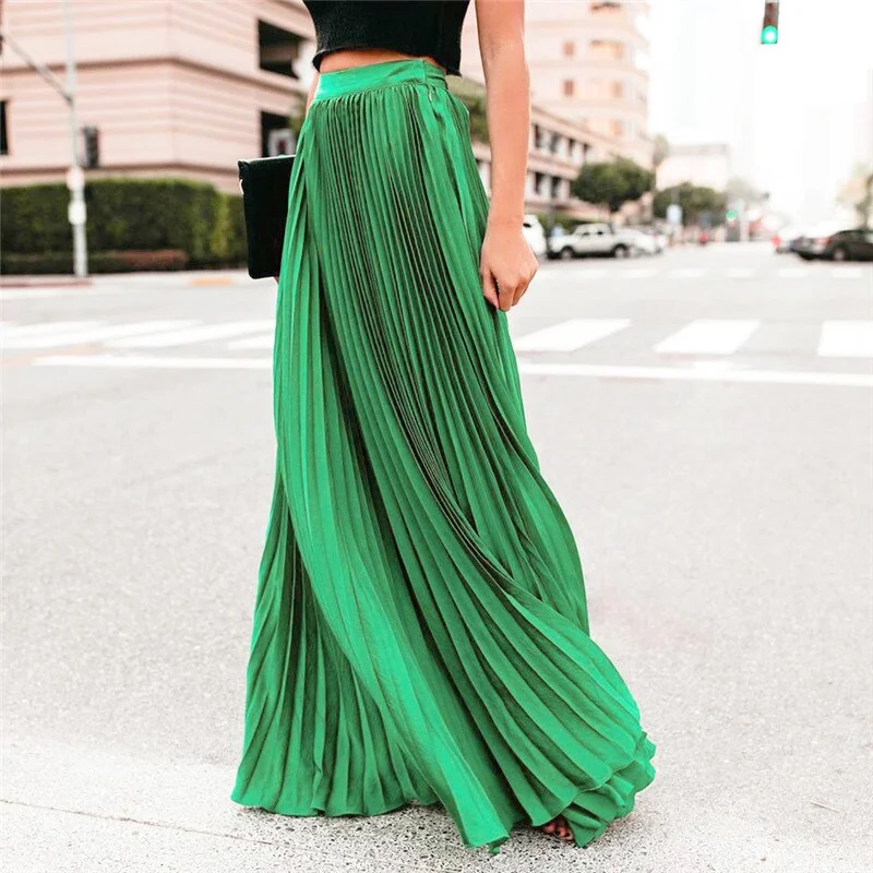 Fashion Pleated Long Skirt 2019 Lady Casual Loose Soild High Waist Long Skirt Ladies All-match Ankle-Length Skirts Multi Colors Skater Maxi Skirt