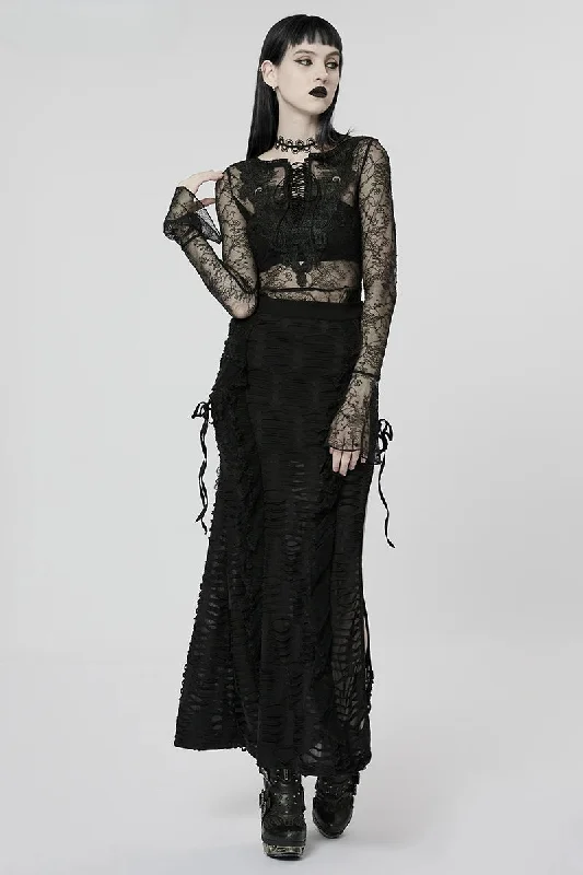 Women's Gothic Gorgeous Wavy 3D Lace Sexy Long Dark Style Fashion Personality Skirt Midi Maxi Outfit