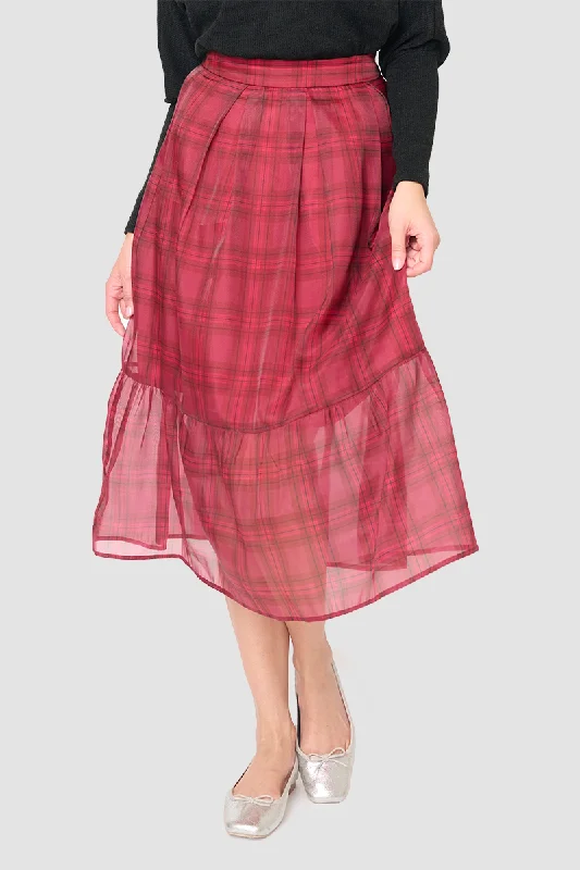 Festive Plaid Organza Tiered Maxi Skirt Bold Maxi Skirt