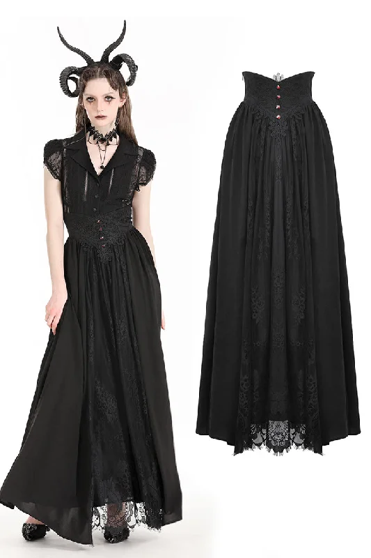 Gothic heart embroidered black maxi skirt KW345 Black Maxi Skirt