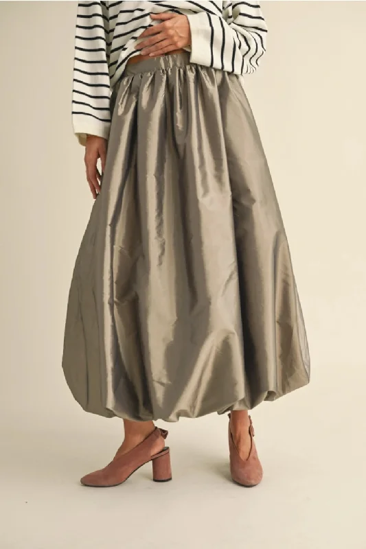 Metallic Long Bubble Skirt Soft Pleated Maxi