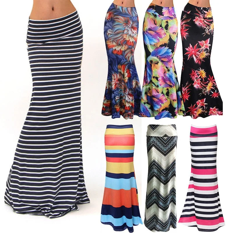 S-3XL Spring Elastic High-waist Long Pencil Skirt For Women 2020 Printed Pencil Maxi Skirt Faldas Largas Mujer Para Fiesta Ruffle Maxi Skirt