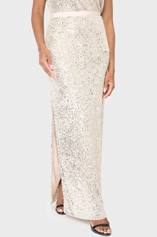 Sparkle & Shine Sequin Maxi Skirt Front Slit Skirt