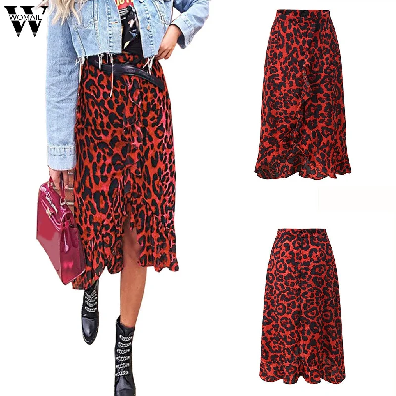 Womail Skirt Women Summer Leopard Print Vintage Long Women's Casual High Waist Pleated Skirt Fashion NEW 2020 M27 Knit Maxi Skirt