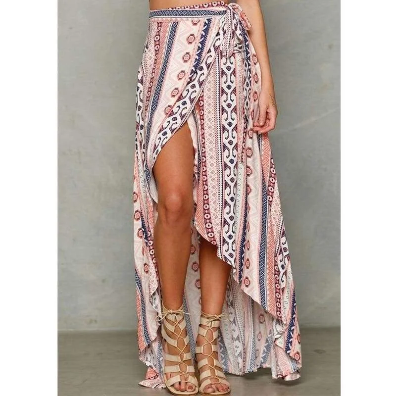 FashionSierra - Women Beach Kaftan Slit Stretch Waist Long Maxi Skirt Silk Maxi Skirt