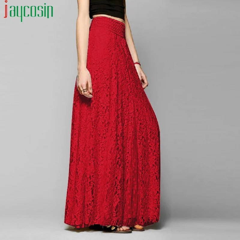 Women long high waist long skirt lace hollow solid color high waist loose fashion Female skirt Ladies plus size party skirt Soft Maxi Skirt