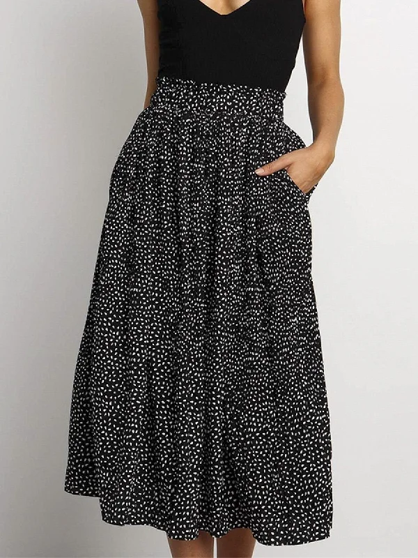 Polka Dot Long Skirts - Black Elegant Maxi Skirt