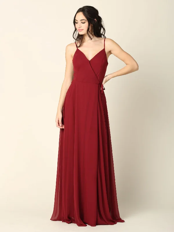 Long Spaghetti Strap Chiffon Wrap Bridesmaids Gown Sale Cheap party dresses