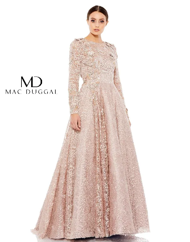 Mac Duggal Embroidered Long Sleeve A Line Ball Gown Best party dresses for formal events