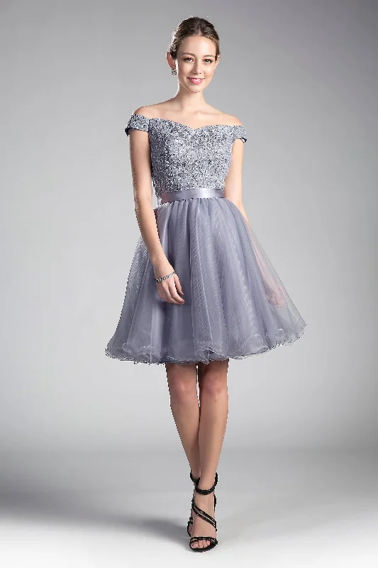 Cinderella Divine CD1021 Prom Short Off Shoulder Homecoming Lace Cocktail Dress Ruffled party dresses