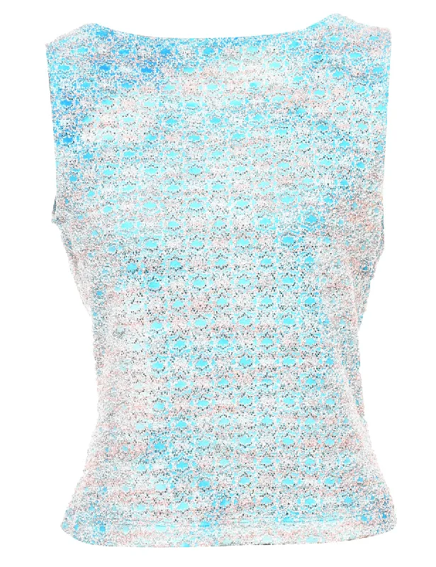 Aqua Blue & Silver Metallic Sleeveless Top - M Lounge unclassified dresses