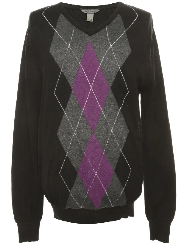 Argyle Black & Purple Knit Jumper - L Unique unclassified dresses