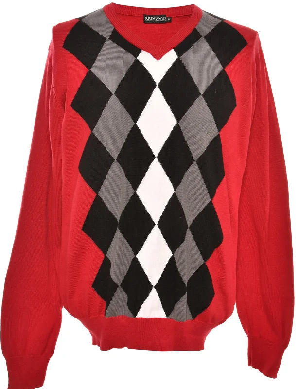 Argyle Red Jumper - M