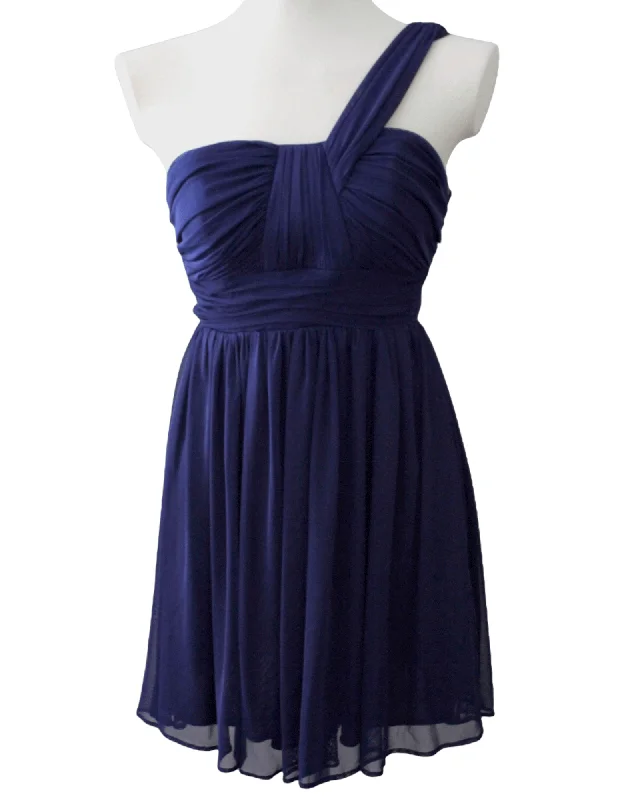 Cool Winter Navy One-Shoulder Skater Dress Anniversary unclassified dresses