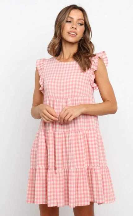 Diaz Cotton Pocketed Gingham Babydoll Tunic Club unclassified dresses