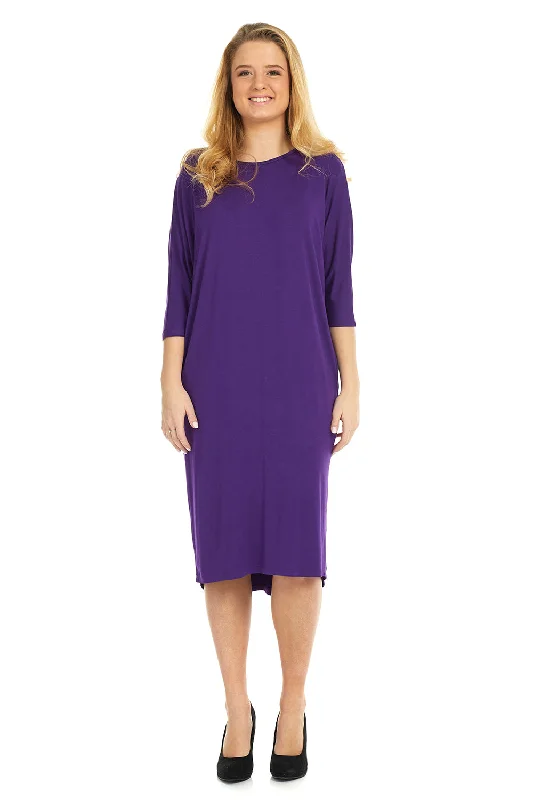 Esteez MONICA Dress - 3/4 Sleeve Bat Wing Shift Dress - PURPLE Fall unclassified dresses