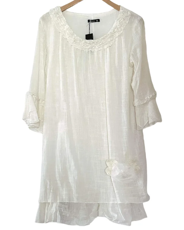 Light Summer Ivory Linen Ruffle Dress Women's unclassified dresses