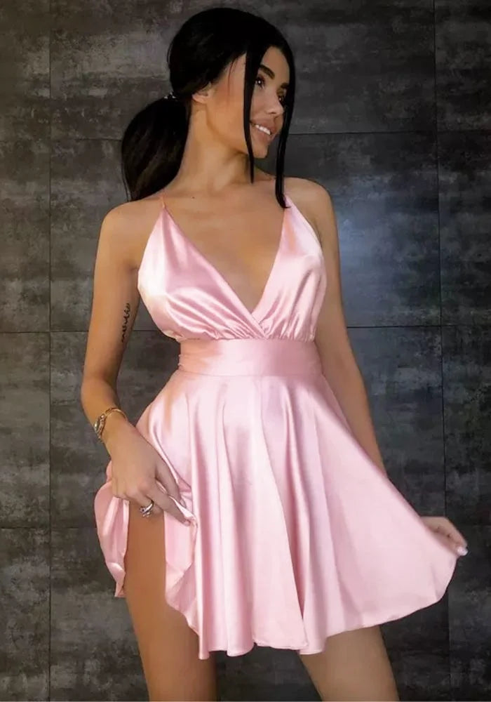 Pink Satin Homecoming Dress Short unclassified dresses