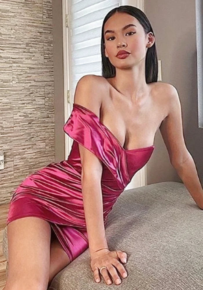 Pink Satin Wrap Dress Flowy unclassified dresses