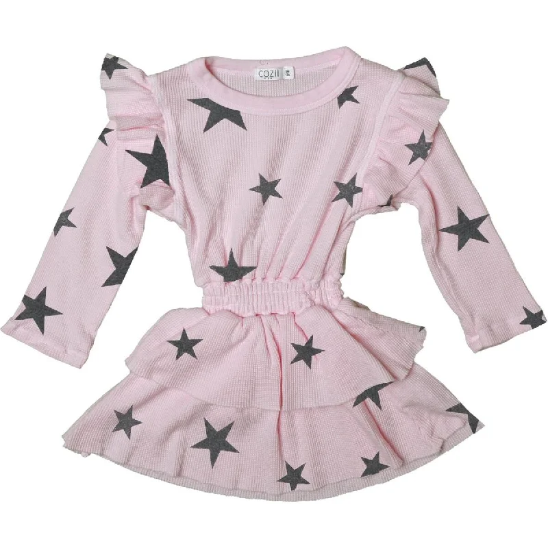 puff double tiered dress | pink stars Boho unclassified dresses