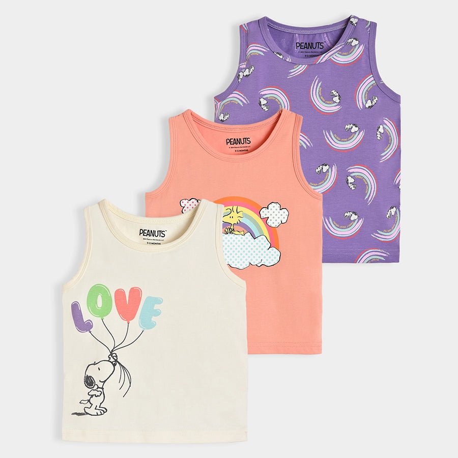 Peanuts™ Showy Lycra Multicolor Vest Pack of 3