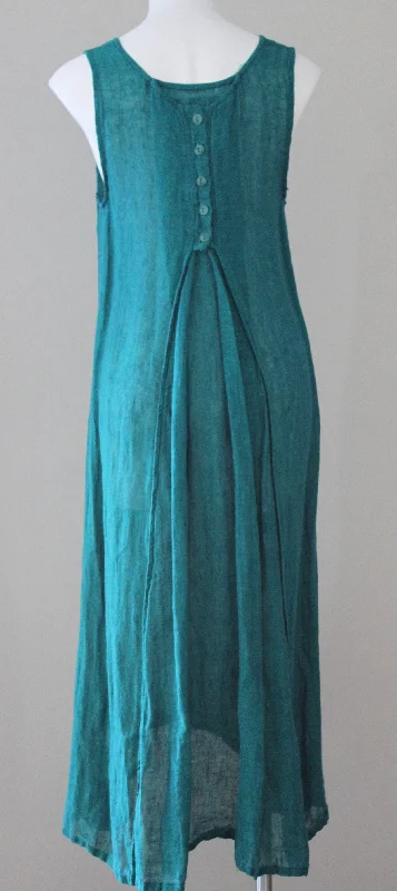 Warm Autumn Teal Linen Button-Back Dress Elegant evening unclassified dresses