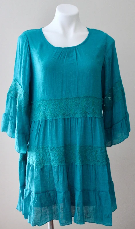 Warm Autumn Teal Boho Ruffle Dress Cocktail unclassified dresses