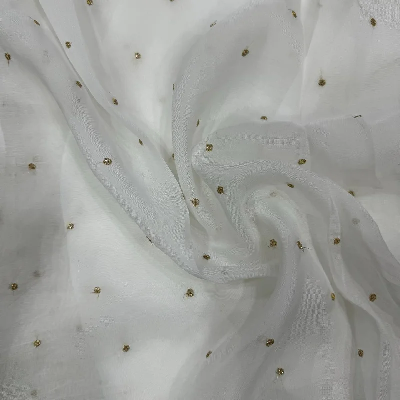 White & Golden Polka Butti Dyeable Embroidered Viscose Organza Fabric Summer unclassified dresses