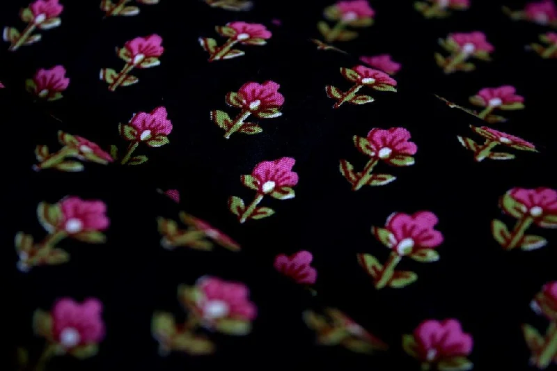 Black Pink Floral Printed Pure Cotton Fabric