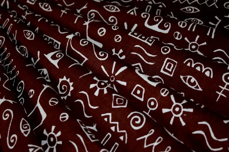 Brown Abstract Objects Printed Pure Cotton Fabric