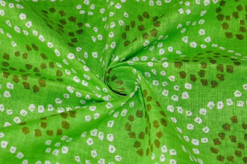 Green Abstract Bandhani Printed Pure Cotton Fabric Must-have floral dresses for this season