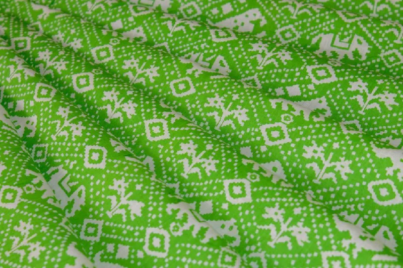 Green Abstract Patola Printed Pure Cotton Fabric Hot new arrivals in floral dresses