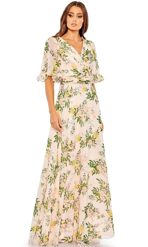 Ieena Duggal 11320 - V-Neck Floral Dress Linen floral dresses