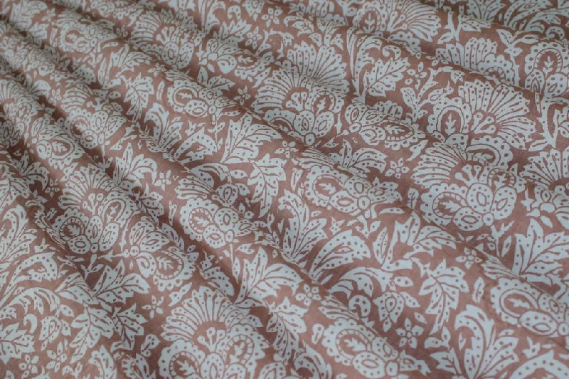 Light Brown Floral Printed Pure Cotton Fabric Short floral dresses