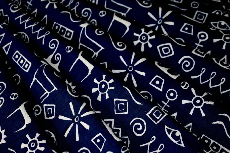 Navy Blue Abstract Objects Printed Pure Cotton Fabric