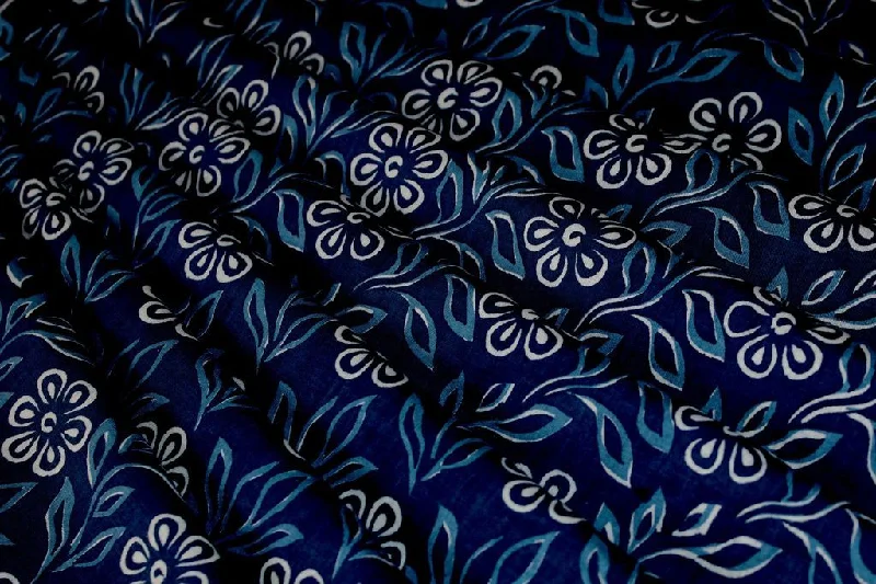 Navy Blue Floral Printed Pure Cotton Fabric Cotton floral dresses