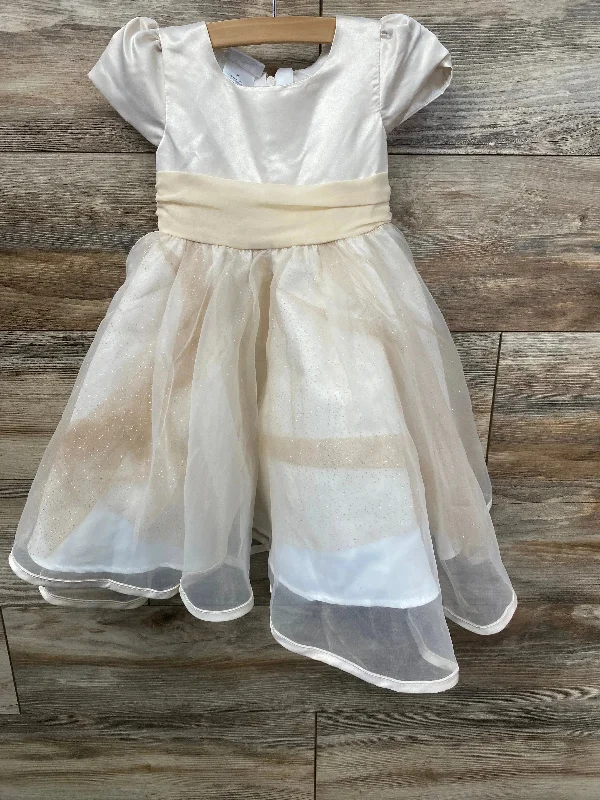 NEW Blueberi Boulevard Satin & Glitter Fit and Flare Dress Champagne sz 3T Satin floral dresses