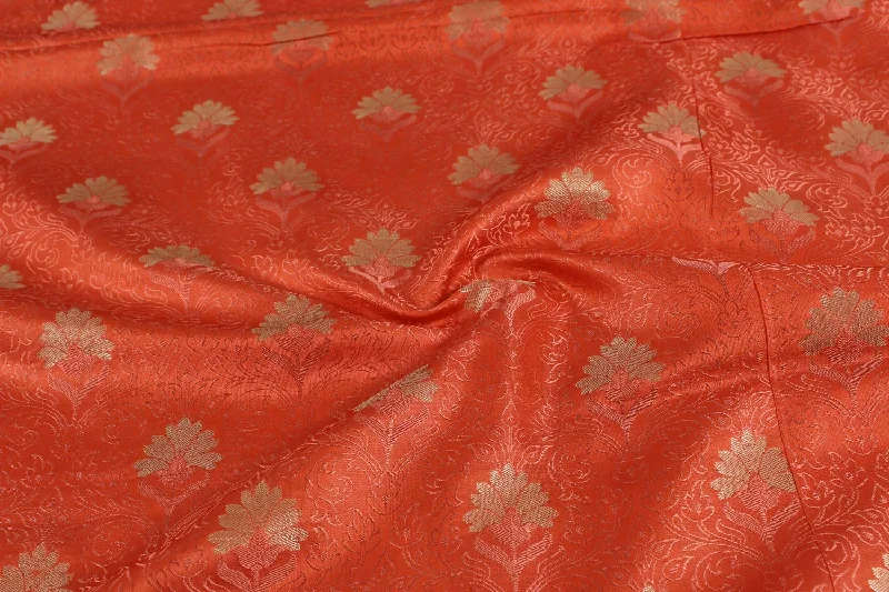 Orange Golden Floral Motifs Silk Brocade Fabric Revolve floral dresses