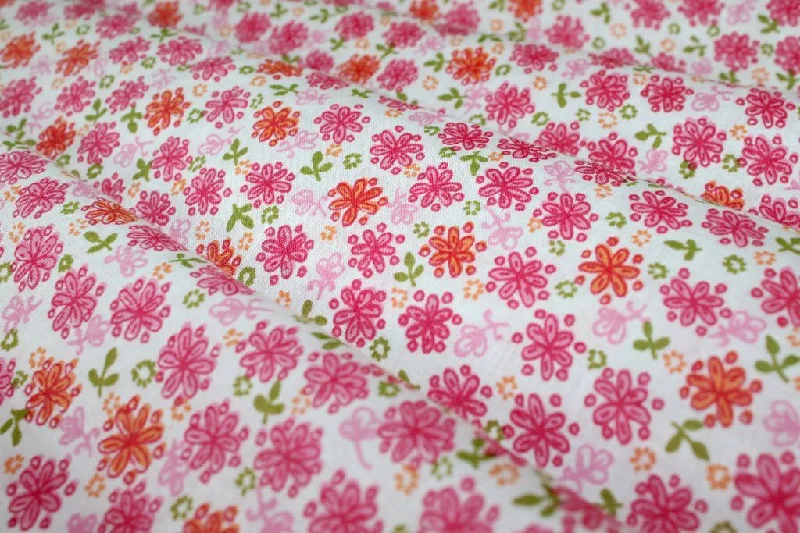 White Pink Peach Floral Printed Pure Cotton Fabric Mini floral dresses